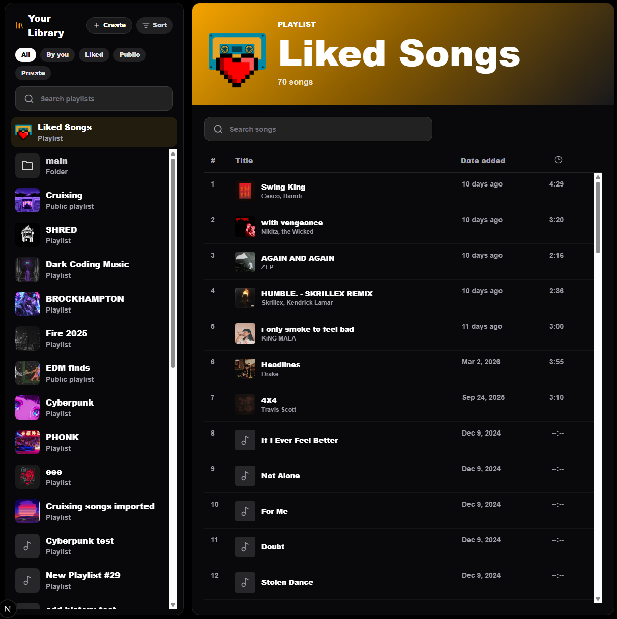 Euphony playlists interface
