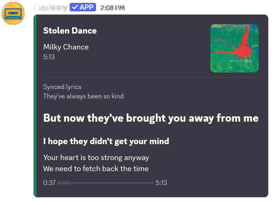 Euphony synced lyrics interface